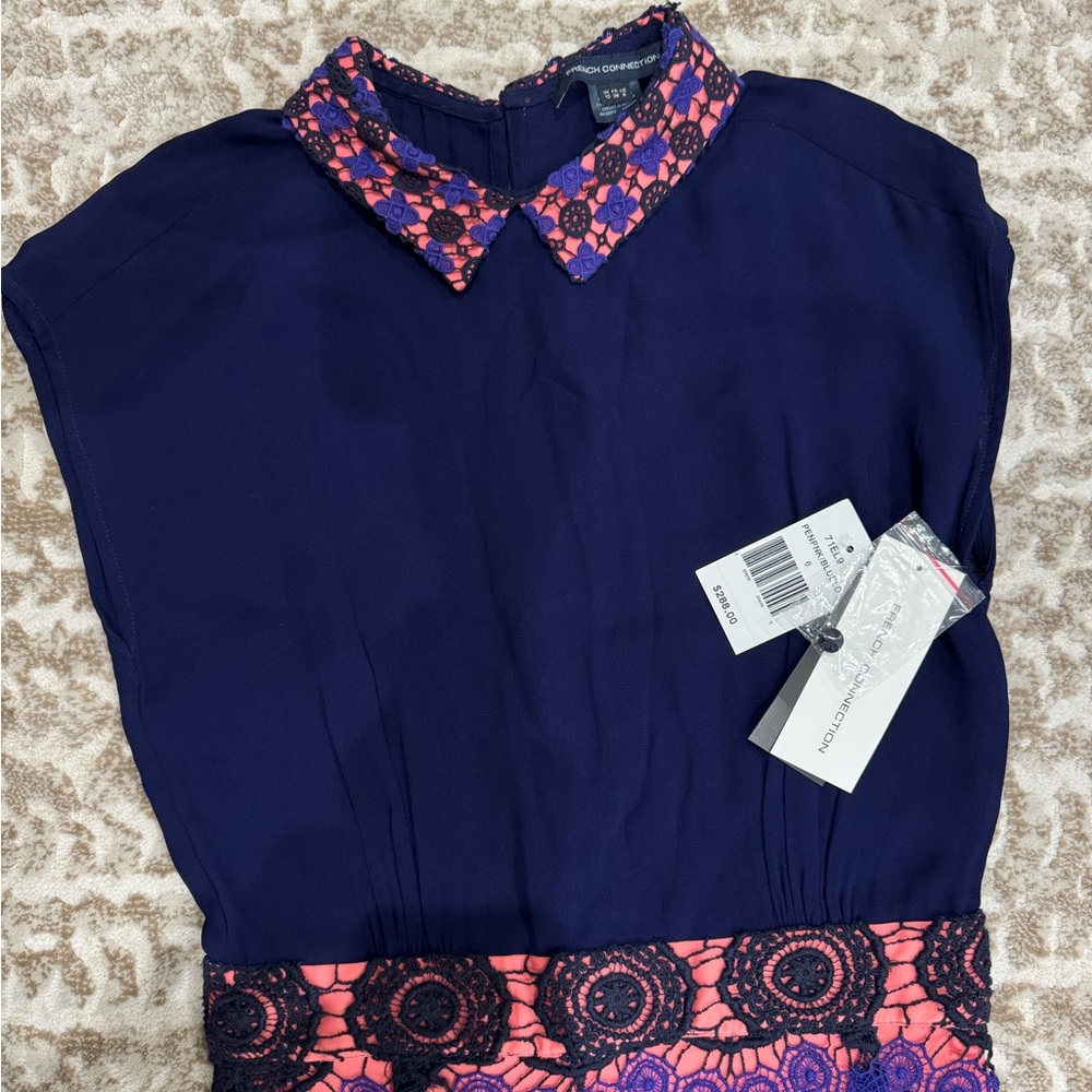 NWT Vintage French Connection Navy Crochet Dress with Collar - Picture 2 of 10